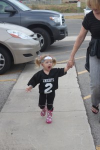 Landri's face when she realized that she was at the football game!